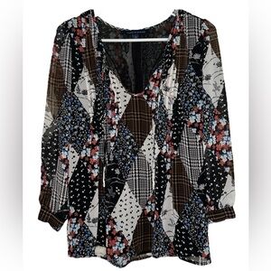 Tommy Hilfiger Patchwork Floral Print Top Women’s Size Small Preppy Office Wear